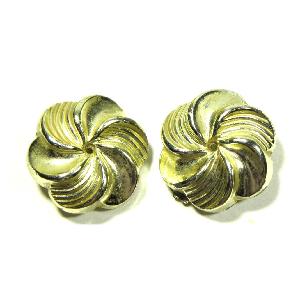 Vintage Lisner Earrings Gold Tone Clip On Round Swirl Textured Flower